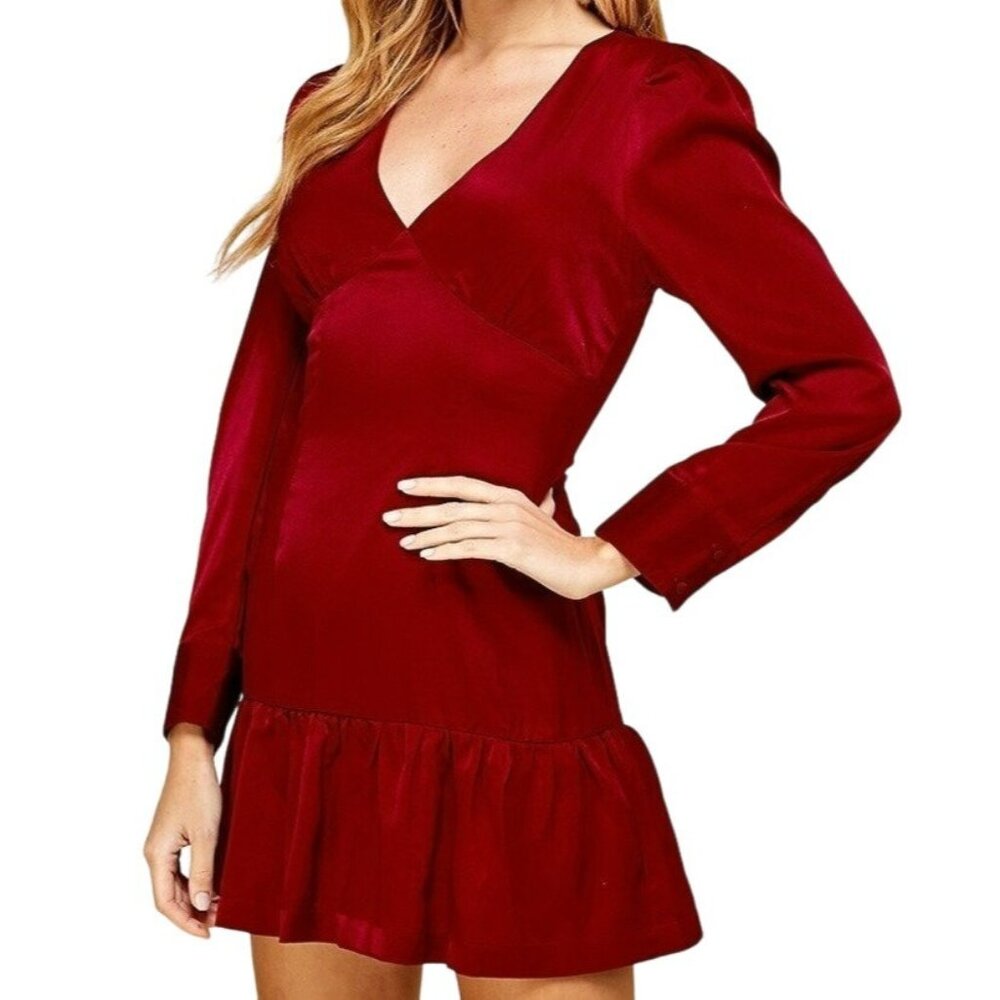 TCEC Wine Me Up Long Sleeve V-Neck Mini Dress Wine Red Size Large NWT